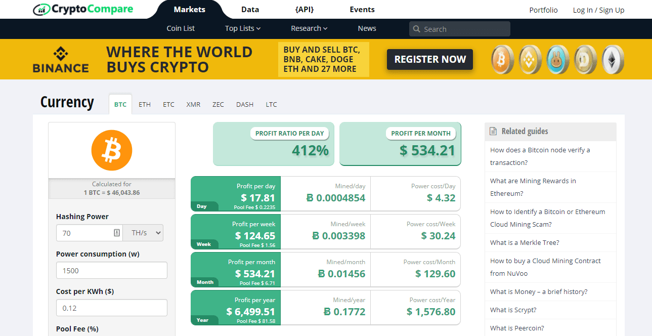 #1 Bitcoin Mining Calculator for Hash Rate ( Profits)