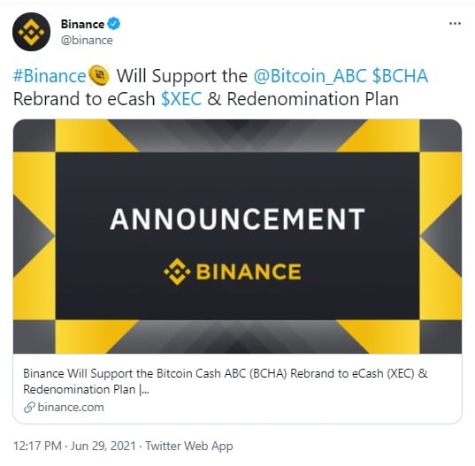 Announcement Regarding the Upcoming Bitcoin Cash Hard Fork - Binance Chain | BNB Smart Chain (BSC)