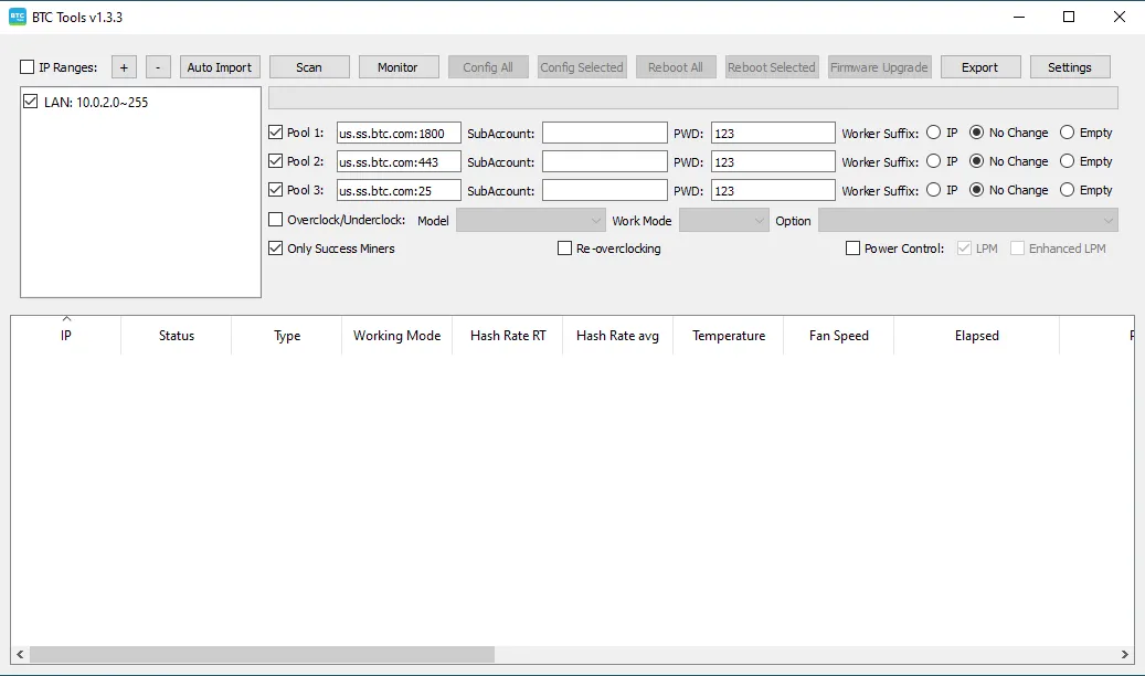 BTC Tool - Download ASIC miners configuration software