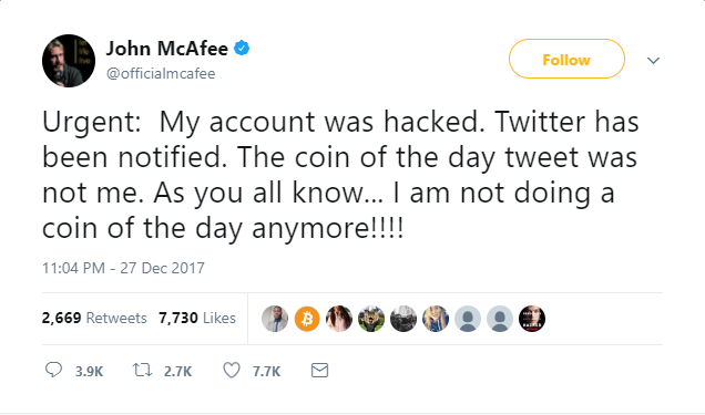 John McAfee Appears to Move Cryptocurrency Markets With a Single Tweet