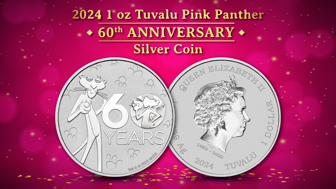 PINK PANTHER 60th Anniversary 1 Oz Silver Coin 1$ Tuvalu 