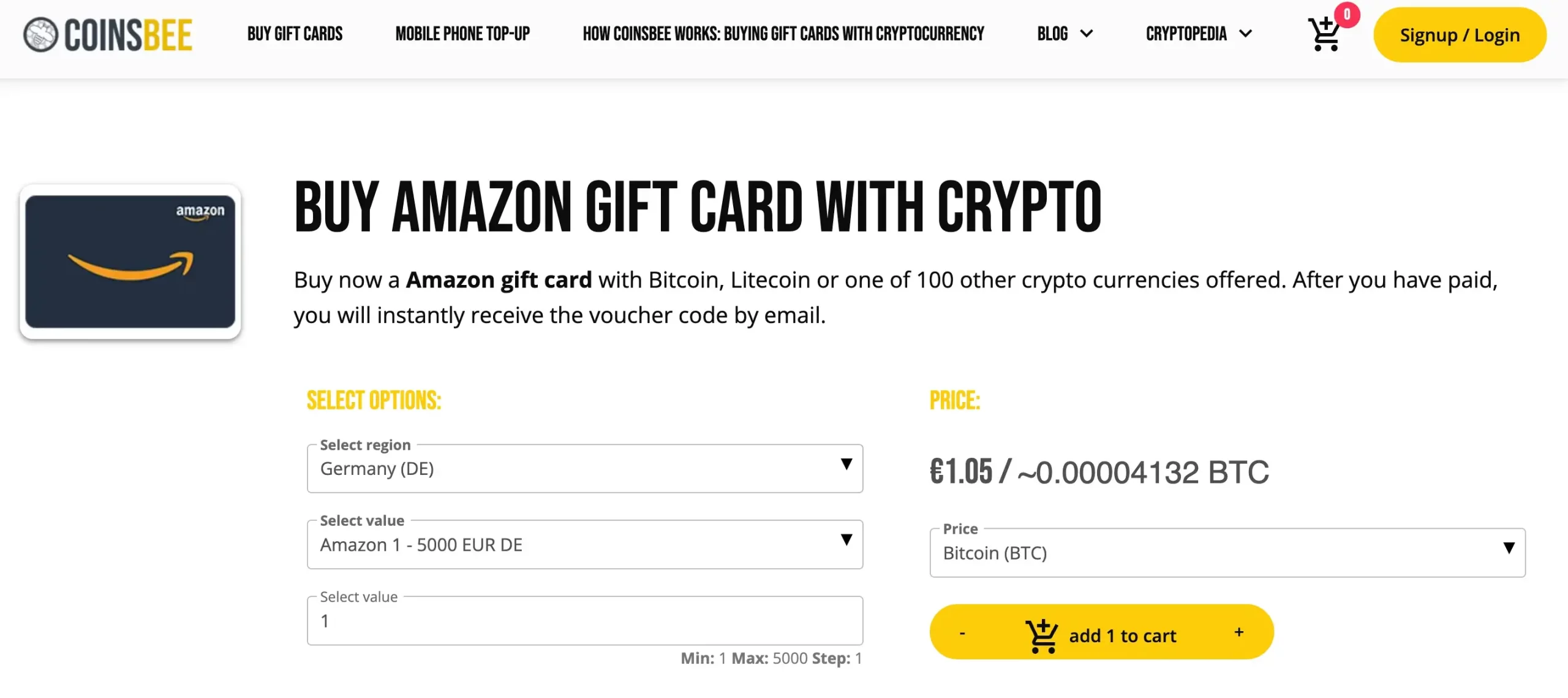 Buy ‘amazon gift card’ with Bitcoin Crypto-Currency – Spendabit