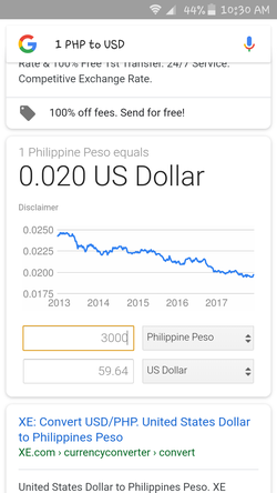 US Dollar to Philippine Peso or convert USD to PHP