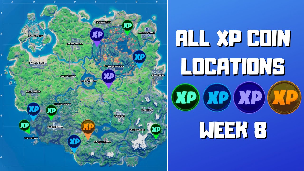 🕹Fortnite: XP coins in week 8 season 4, where are their locations to gain experience?