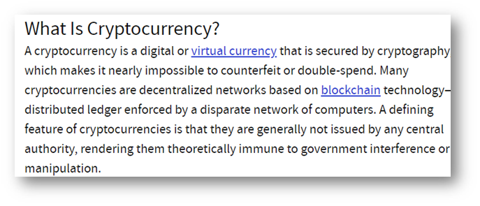 Cryptocurrency - Glossary | CSRC