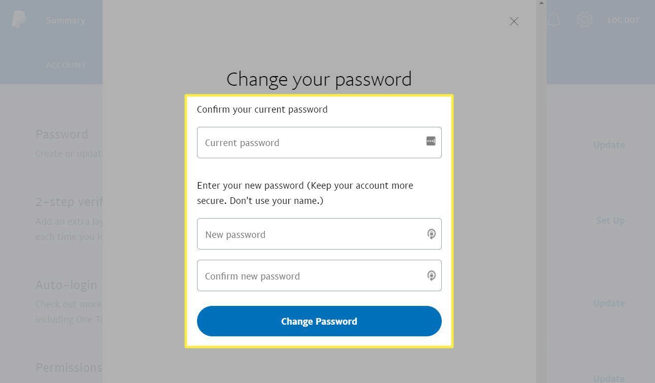 How do I change my password and security questions? | PayPal BE