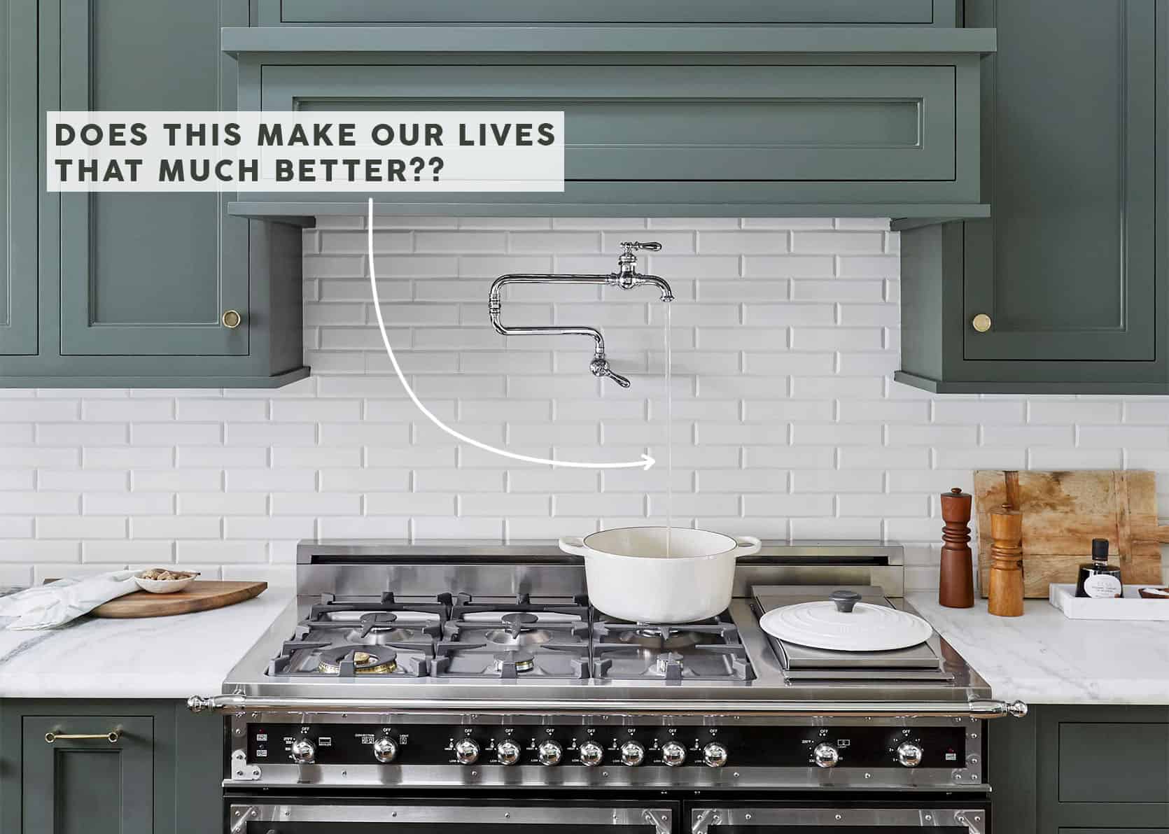 Water Faucet Over Stove | Kitchen stove, Cottage kitchen cabinets, Kitchen backsplash designs