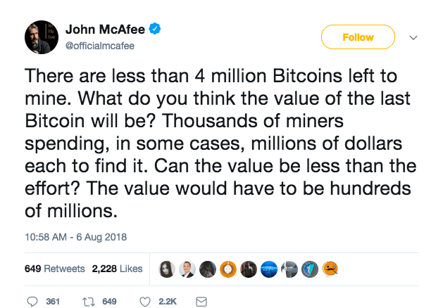 Bitcoin Price Will Hit $1 Million and John Mcafee Won’t be Eating his D**k