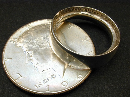 Silver wedding ring set: handmade coin rings using Shilling and Sixpen – Mintique of Cambridge