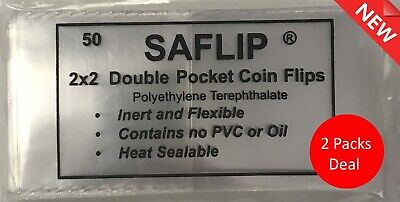 Saflips Inert Double Pocket Coin Flips - 2½ x 2½ - Pack of 50 - with insert cards MADE IN USA