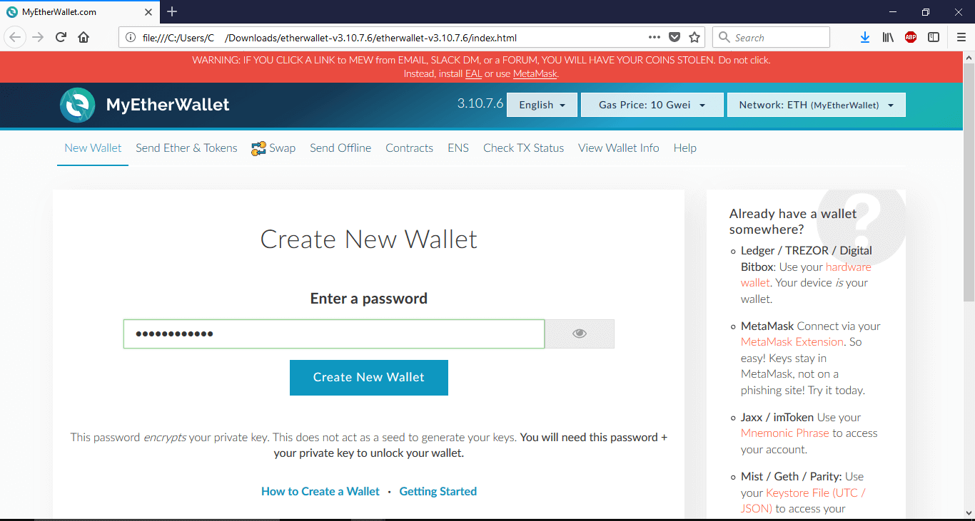 Generate and get ETHEREUM ETH wallet address. Create paper private key.