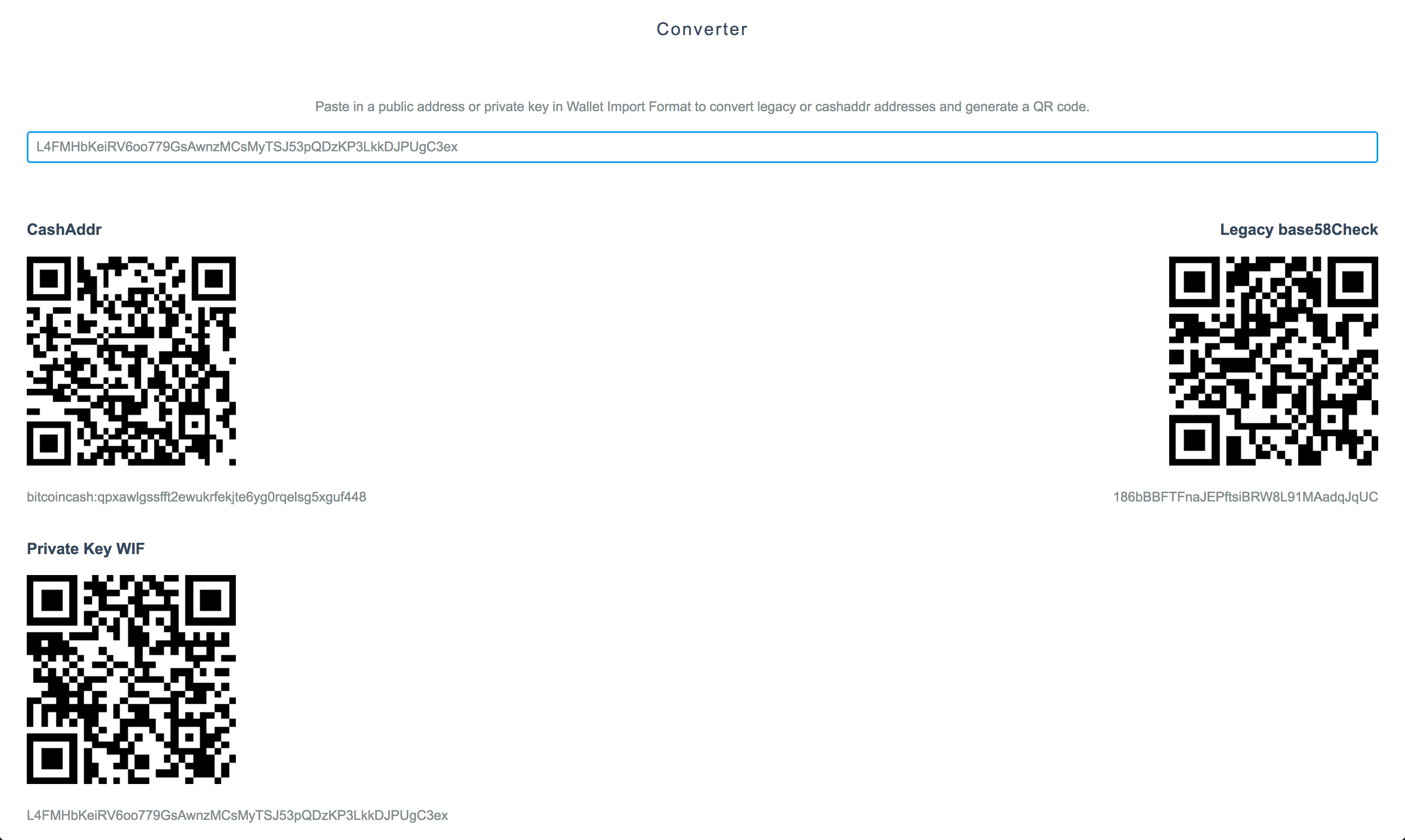 BCH Cash Address to Legacy Address Converter