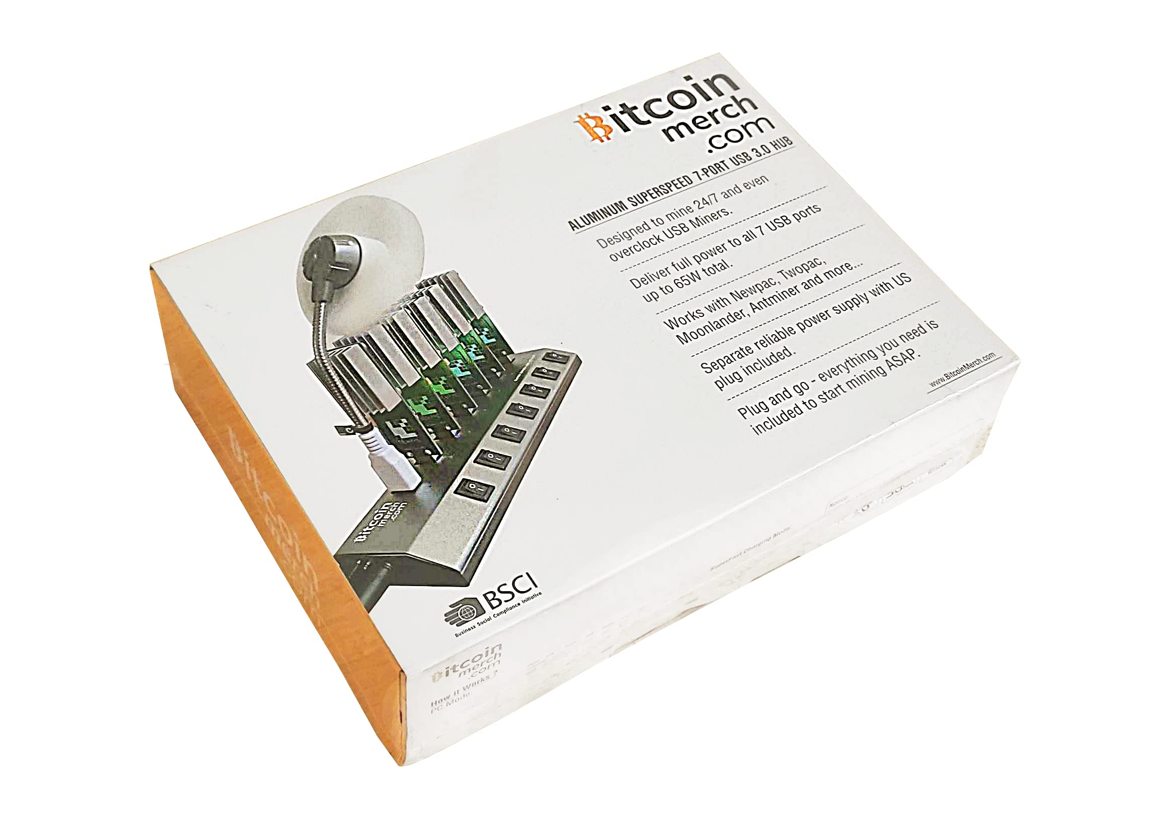 Bitcoin Merch® - 7-Port Powered USB Hub ONLY , UPGRADED 65W, FOR Co