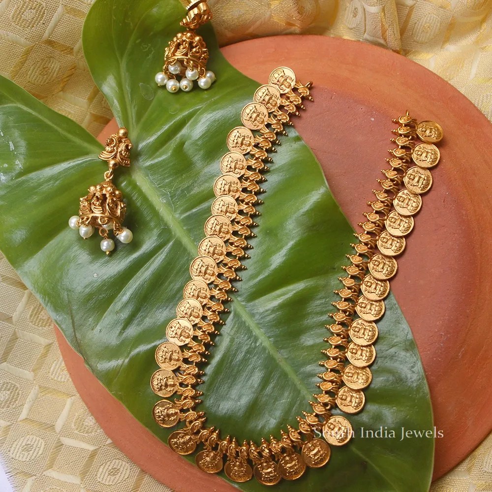 Antique Gold Net Lakshmi Coin Necklace - Suvitamara