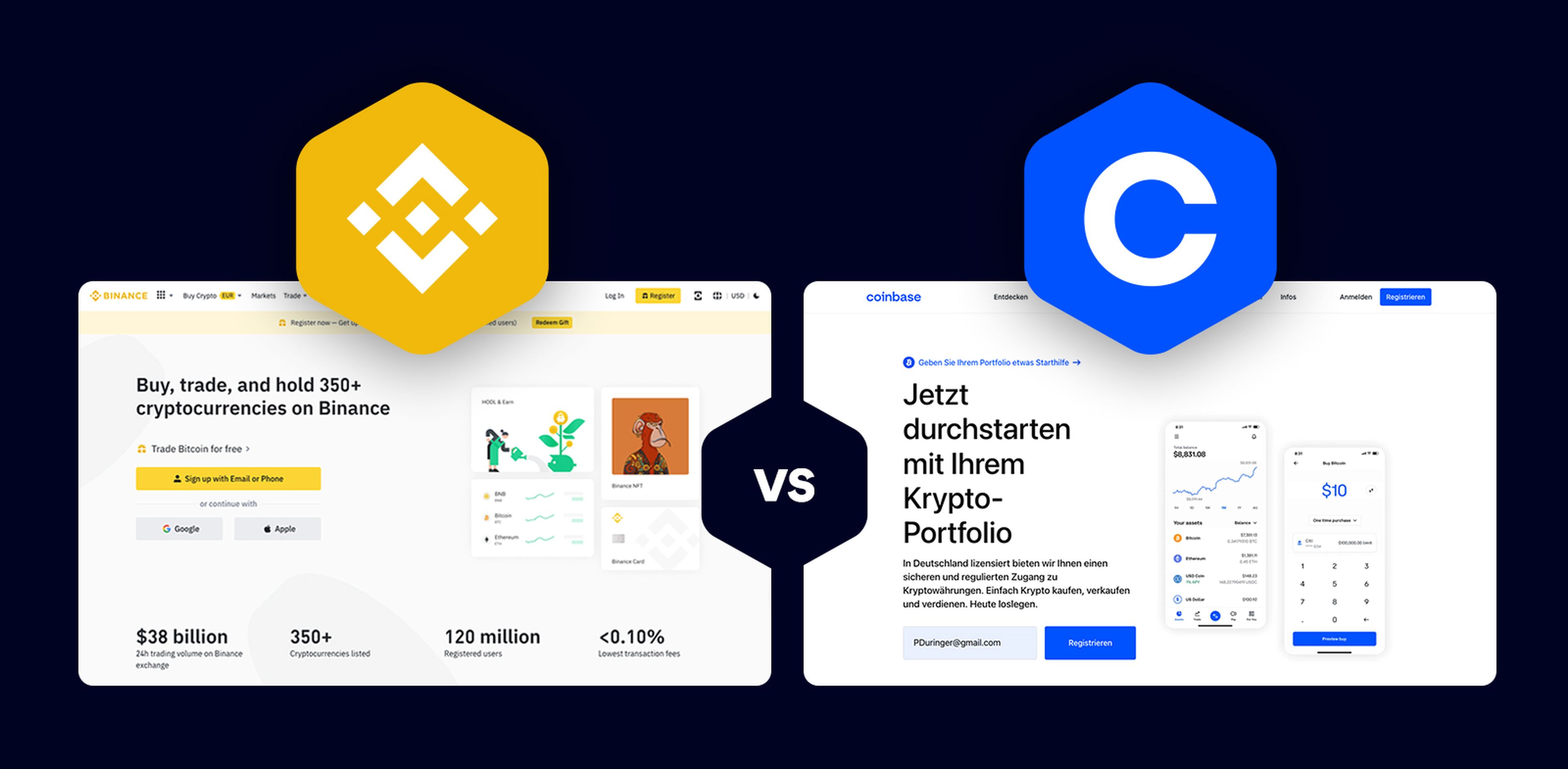 Coinbase vs. Binance im Vergleich ▷ Wer hat die Nase vorn?