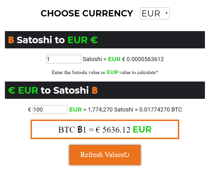 1 Satoshi to EUR (Satoshi to Eurozone Euro) | convert, exchange rate