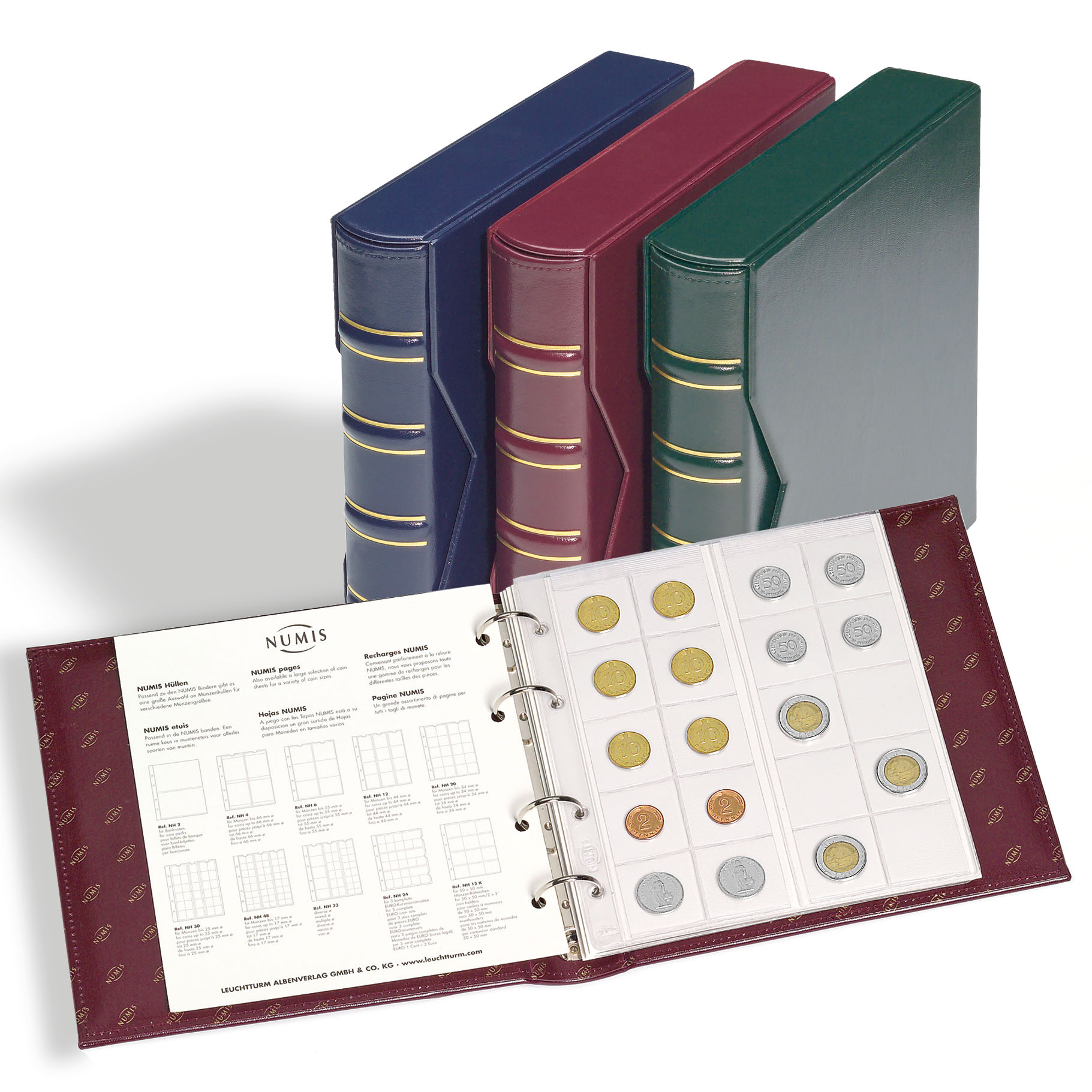 Red NUMIS Coins Album including 5 assorted sheets