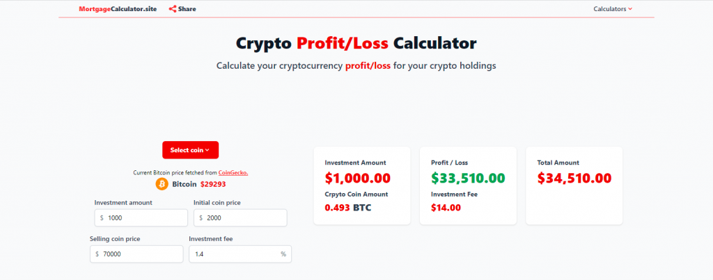 Crypto Profit Calculator - Bitcoin, Ethereum Profit/Loss Calculator