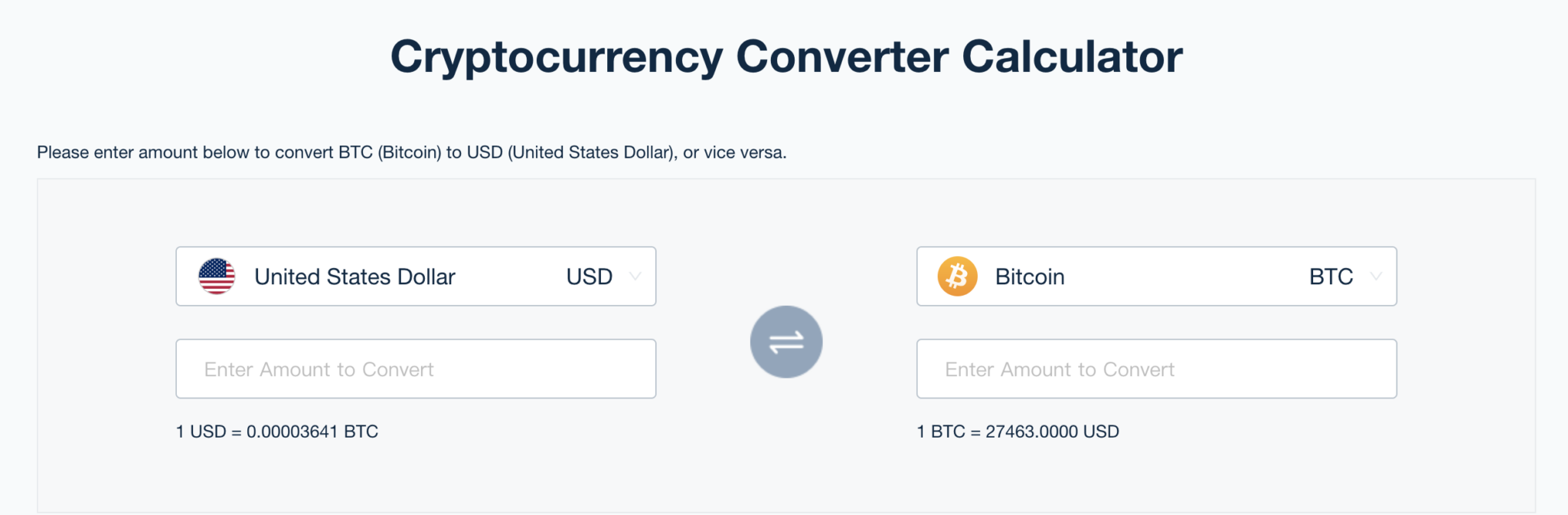 Bitcoin Price Calculator - BTC to USD current price