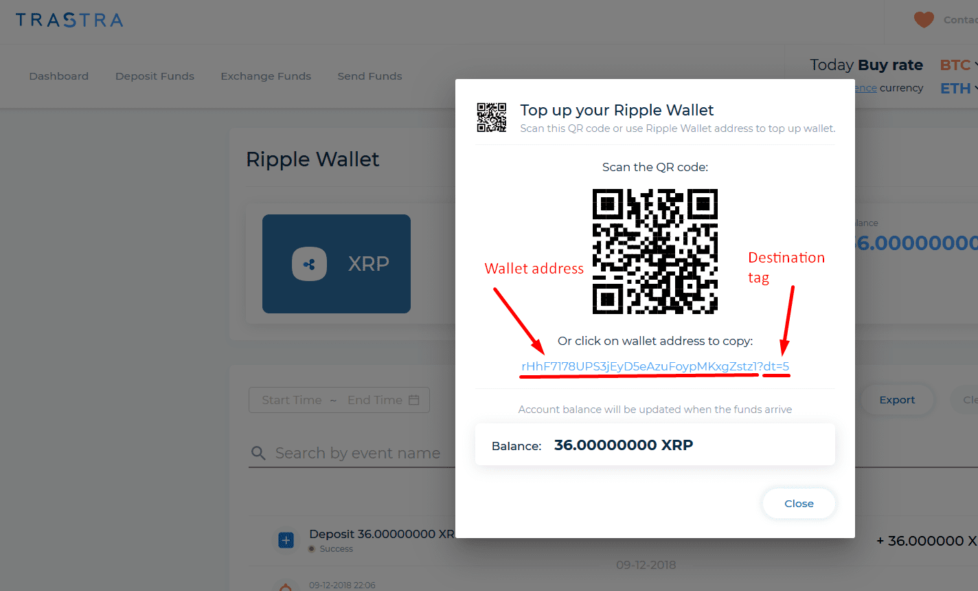 XRP/Ripple minimum balance and destination tag : BC Vault Support Portal