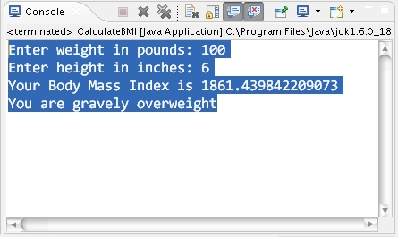 Java Arithmetic Operator Body Mass Index Calculator(BMI)