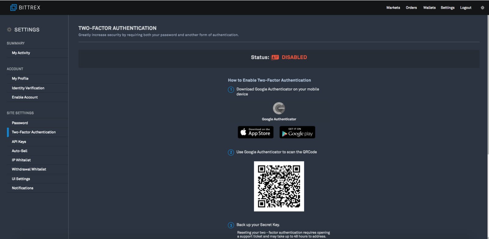 How to enable Two-Factor Authentication (2FA) for Bittrex