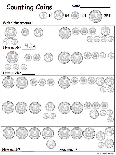 Counting Money Worksheets up to $1