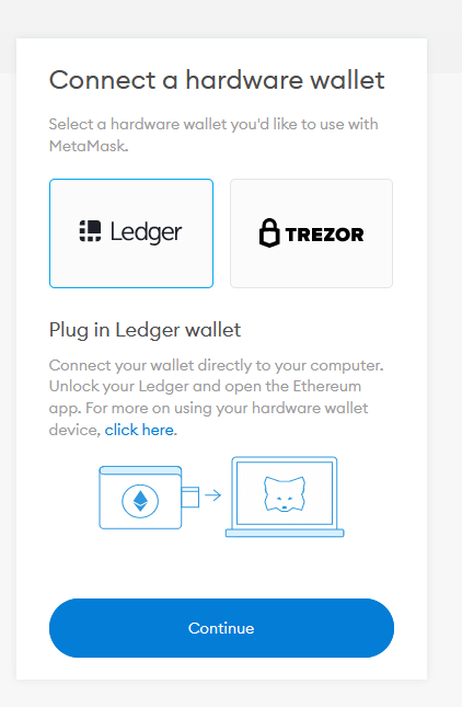 How to connect & use Ledger or a Trezor hardware wallet with Metamask