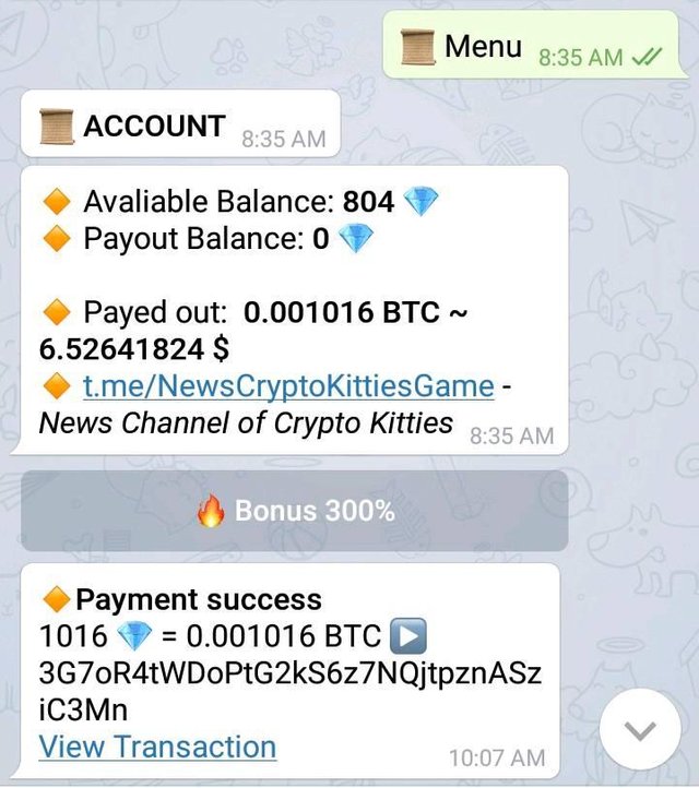 Telegram bot on cryptocurrency mining