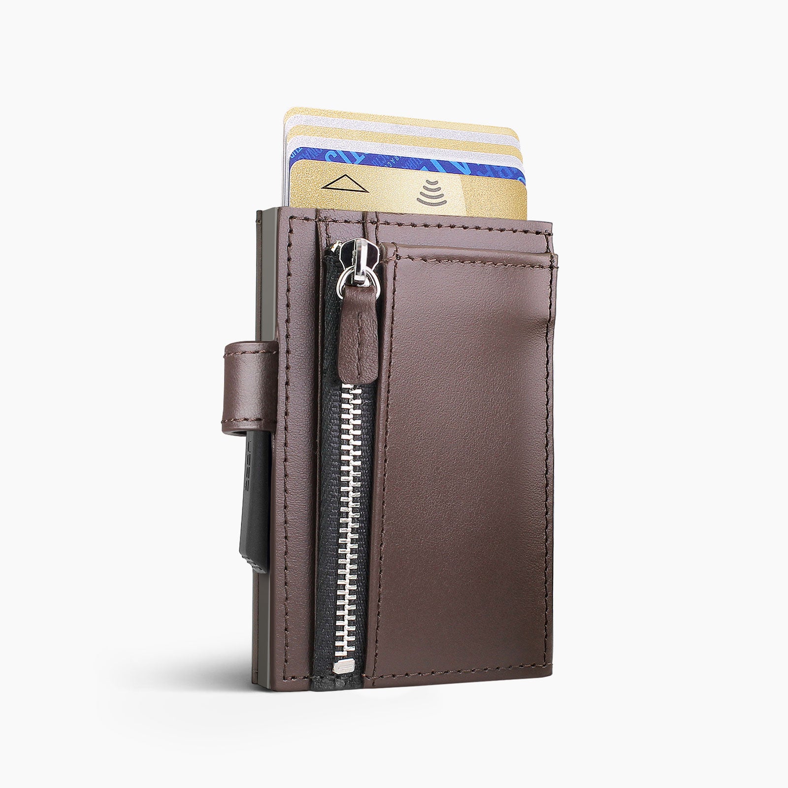 Ögon Cascade Zipper Wallet Titanium Dark Brown | coinmag.fun