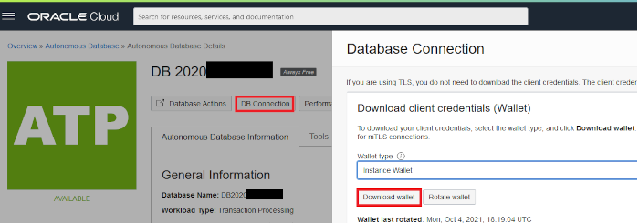 Download Database Connection Information