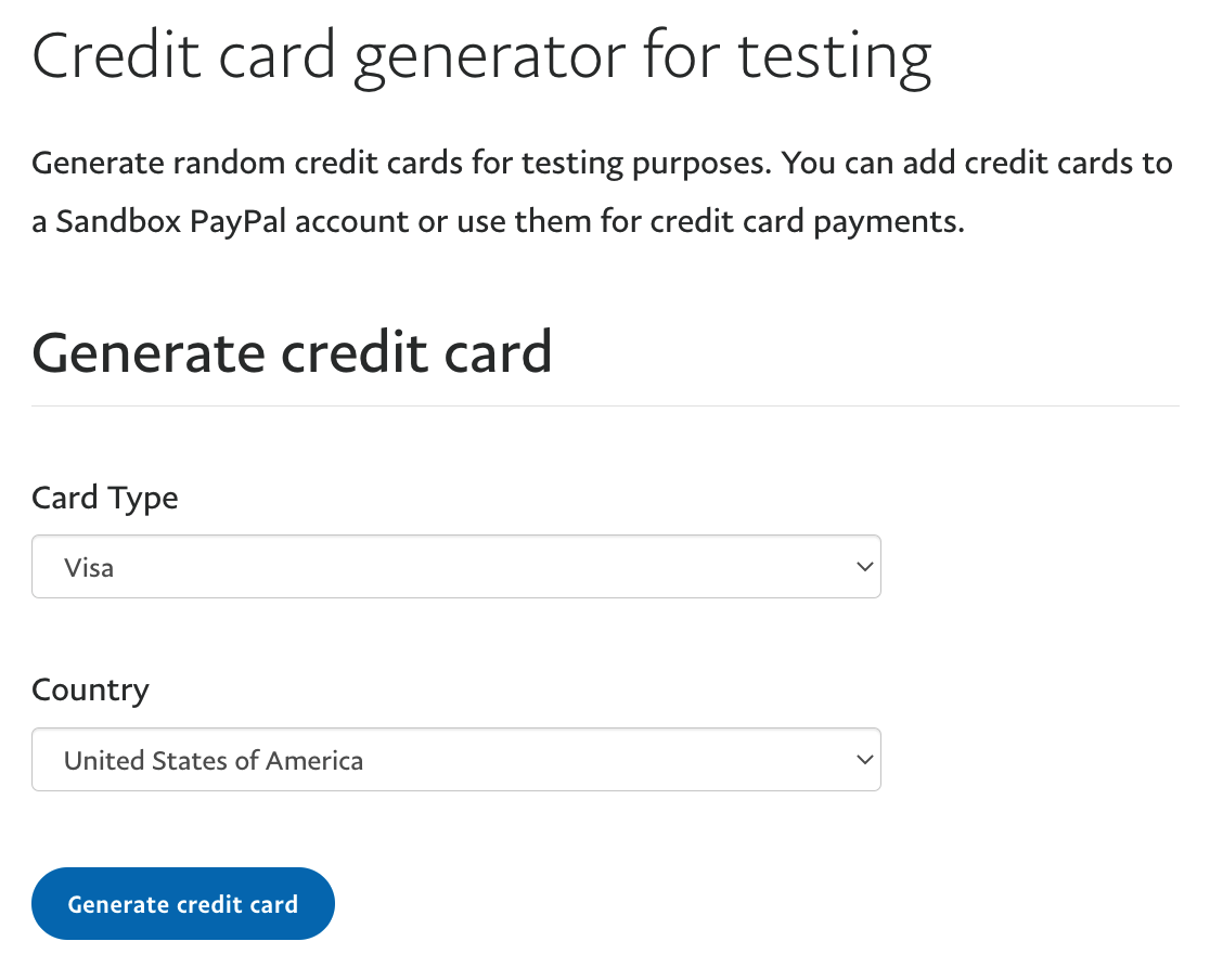 Test Credit Card numbers for use on PayPal sandbox - PayPal Community