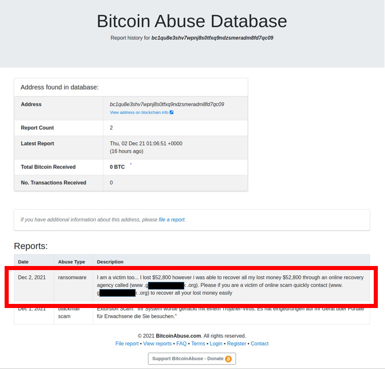 Check Bitcoin Address for mentions and abuses