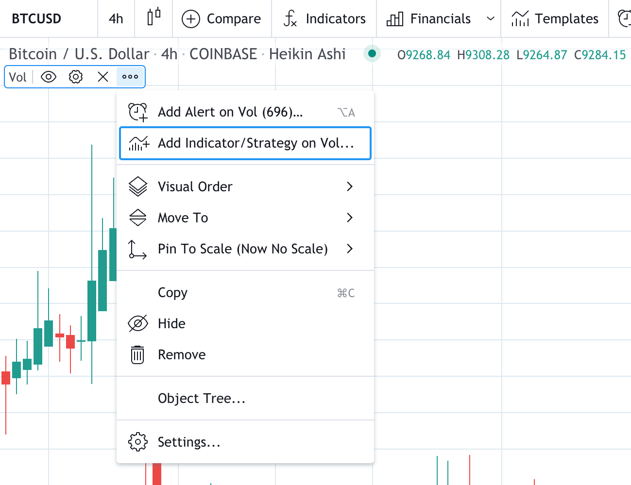 How to show Hide, Settings and Remove options of an indicator or ticker symbol — TradingView